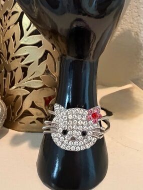 VIntage Crystal Hello Kitty Cuff Bracelet with Pink Flower Accent